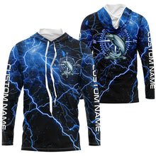 Load image into Gallery viewer, Black And Blue Thunder Lightning Chinook Salmon Fishing Custom Long Sleeve Saltwater Fishing Shirts IPHW6252