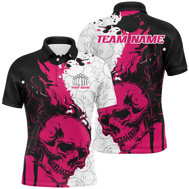 Personalized Multi-Color Flame Skull Bowling Team Shirts, Bowling Ball Pattern Bowling Jersey For Men And Women IPHW6567