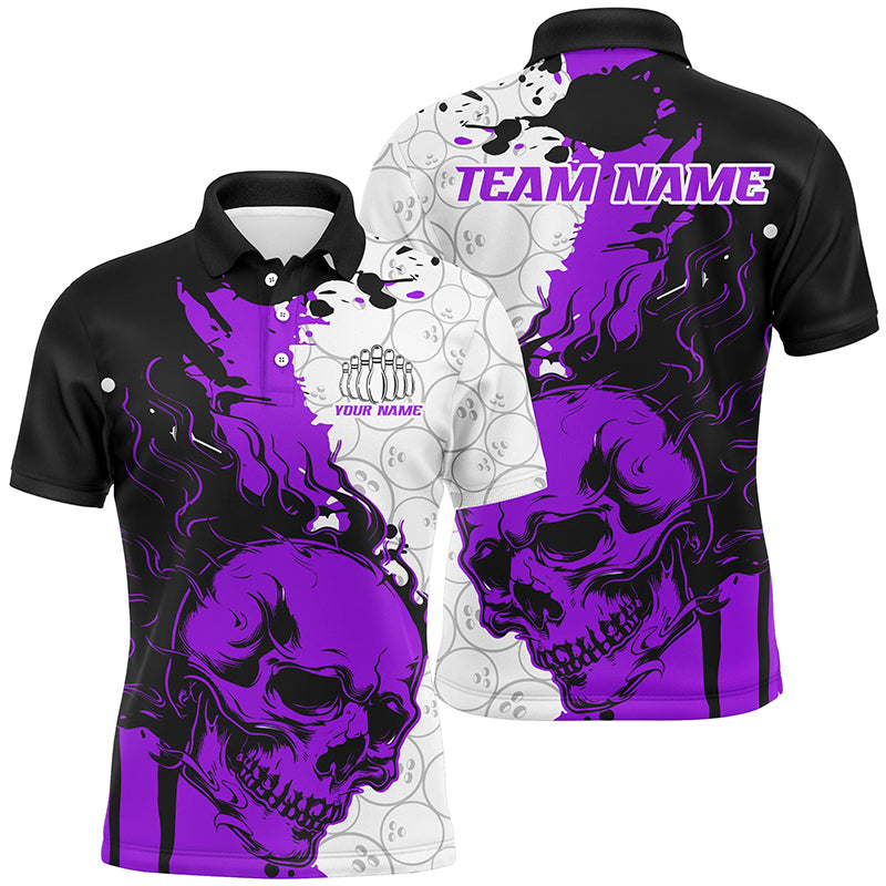 Personalized Multi-Color Flame Skull Bowling Team Shirts, Bowling Ball Pattern Bowling Jersey For Men And Women IPHW6567