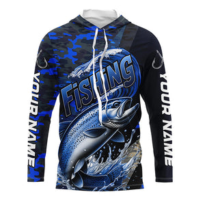 Custom Trout Long Sleeve Fishing Shirts, Personalized Trout Fishing Jersey | Blue Camo IPHW6874