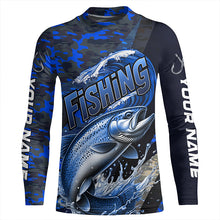 Load image into Gallery viewer, Custom Trout Long Sleeve Fishing Shirts, Personalized Trout Fishing Jersey | Blue Camo IPHW6874