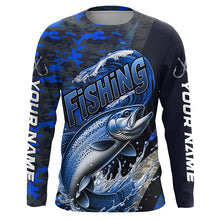 Load image into Gallery viewer, Custom Trout Long Sleeve Fishing Shirts, Personalized Trout Fishing Jersey | Blue Camo IPHW6874