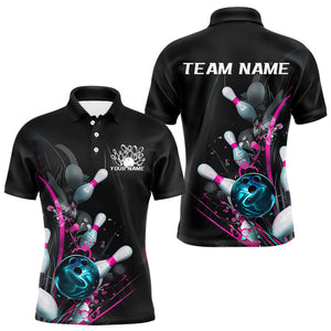 Custom Pink And Black Bowling Polo Shirts For Men, Bowling Tournament Team Shirts IPHW8023