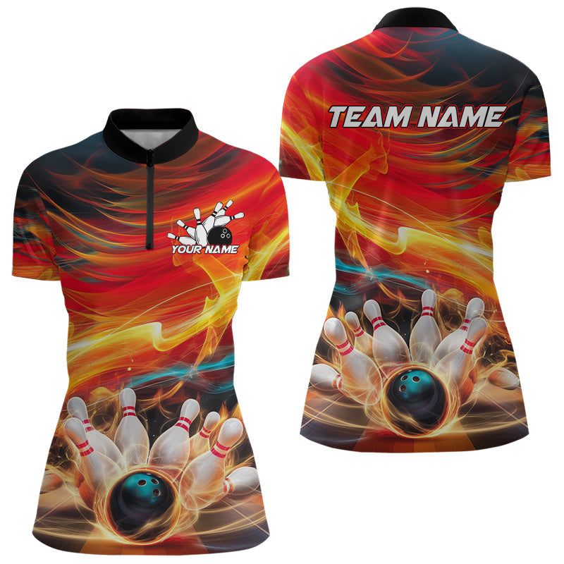 Custom Colorful Bowling Quarter-Zip Shirts For Women, Bowling Team Shirts Bowlers Outfit IPHW8024