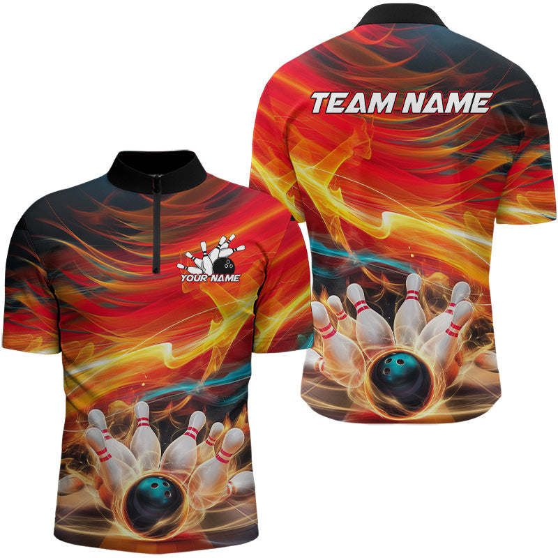 Custom Colorful Bowling Quarter-Zip Shirts For Men, Bowling Team Shirts With Name Bowlers Outfit IPHW8024