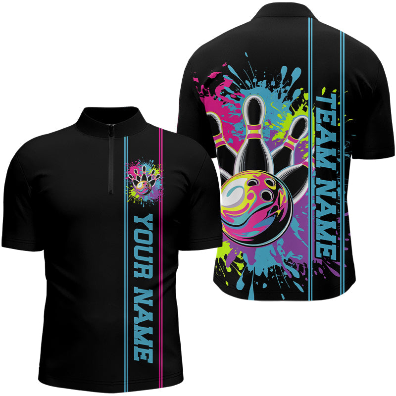 Custom Colorful Bowling Quarter-Zip Shirts For Men, Splatter Bowling Team Shirt Bowler Outfit IPHW8034