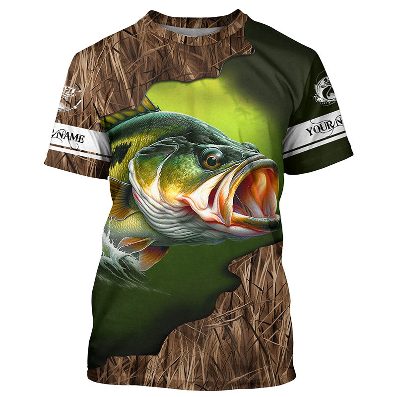 Custom Largemouth Bass Fishing Camo Long Sleeve Fishing Shirts, Bass Tournament Fishing Jerseys IPHW5701