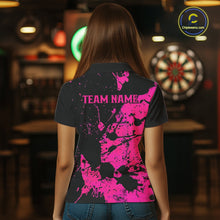 Load image into Gallery viewer, Custom Name Black And Pink Splatter Darts Shirts For Women, Dart Team League Shirts IPHW10622