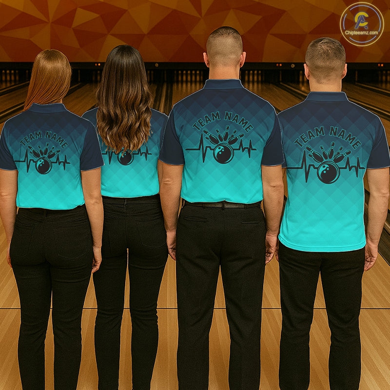 Bowling Heartbeat Pulse Line Blue Argyle Custom Bowling Team Shirts For Women IPHW6253