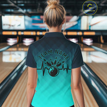 Load image into Gallery viewer, Bowling Heartbeat Pulse Line Blue Argyle Custom Bowling Team Shirts For Women IPHW6253