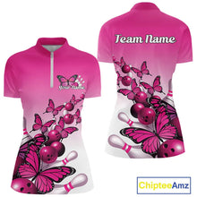 Load image into Gallery viewer, Custom Pink Gradient Butterfly Bowling Women Quarter-Zip Shirt Team, Bowling League Shirt IPHW9005