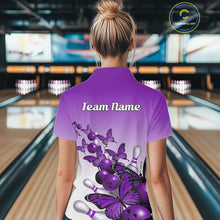Load image into Gallery viewer, Custom Purple Gradient Butterfly Bowling Women Quarter-Zip Shirt, Bowling League Shirt IPHW9006