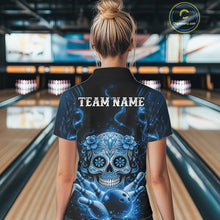 Load image into Gallery viewer, Custom Blue Sugar Skull Bowling Women Quarter-Zip Shirt, Halloween Team Bowling Outfit IPHW11146