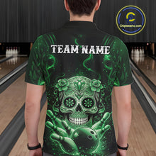 Load image into Gallery viewer, Custom Green Sugar Skull Bowling Men Polo Shirt, Halloween Team Bowling Outfit IPHW11147