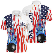 Load image into Gallery viewer, Custom Flame American Flag Bowling Shirt For Men, Patriotic Bowling Uniform Bowling League Shirts IPHW5985