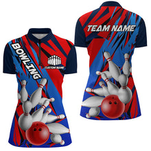 Load image into Gallery viewer, Blue And Red Custom Strike Bowling Team Shirts, Patriotic Ladies Bowling Tournament Jerseys IPHW6258