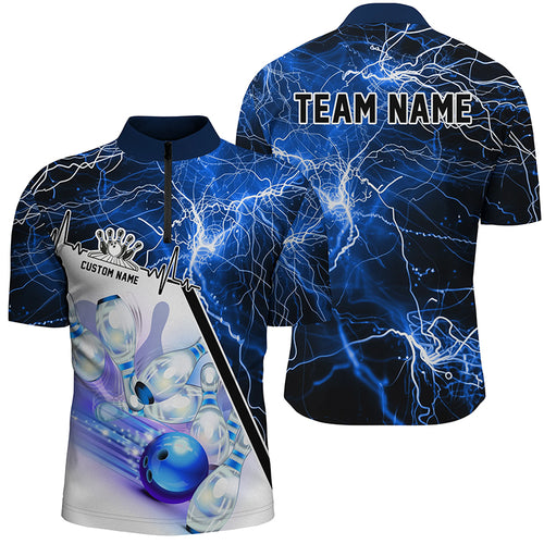 Strike Bowling On The Lane Custom Blue Thunder Lightning Unisex Bowling Team Shirts IPHW6264