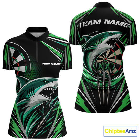 Custom Black And Green Shark Darts Jerseys, Darts Team Women Quarter-Zip Shirt IPHW11715