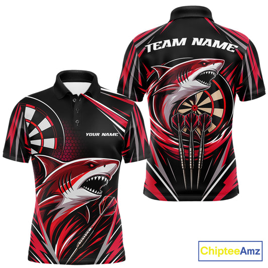 Custom Black And Red Shark Darts Jerseys, Darts Team Men Polo Shirt IPHW11716