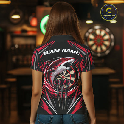 Custom Black And Red Shark Darts Jerseys, Darts Team Women Polo Shirt IPHW11716