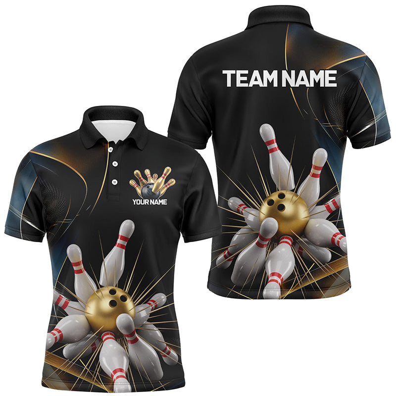 Personalized Bowling Shirts For Men, Golden Bowling Polo Shirts For Men With Team Name IPHW7334