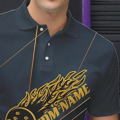 Custom Golden Bowling Shirts For Men, Flame Bowling Team Shirts Bowling Uniform IPHW7335