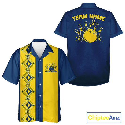 Custom Retro Bowling Button Up Shirt , Classic Vintage Bowling Team Hawaiian Shirt IPHW10072