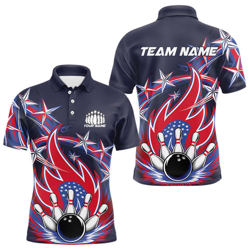 Custom Patriotic Bowling Polo Shirts For Men, Us Flag Bowling League Shirt Bowler Outfit IPHW8069