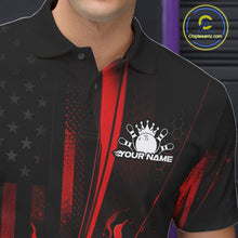 Load image into Gallery viewer, Custom Black And Red US Flag Patriotic Men Bowling Shirt, American Flame Bowling Jerseys IPHW10640