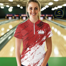 Load image into Gallery viewer, Custom White And Red Splatter Women Quarter-Zip Bowling League Shirt Team Bowler Outfits IPHW11401