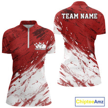 Load image into Gallery viewer, Custom White And Red Splatter Women Quarter-Zip Bowling League Shirt Team Bowler Outfits IPHW11401