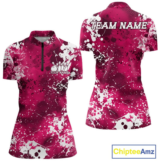 Pink sports jersey with white splatter design and customizable text on a white background