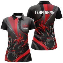 Load image into Gallery viewer, Red And Black Flame Bowling Team Shirts, Strike Bowling Short Sleeve Polo Shirts For Women IPHW6755