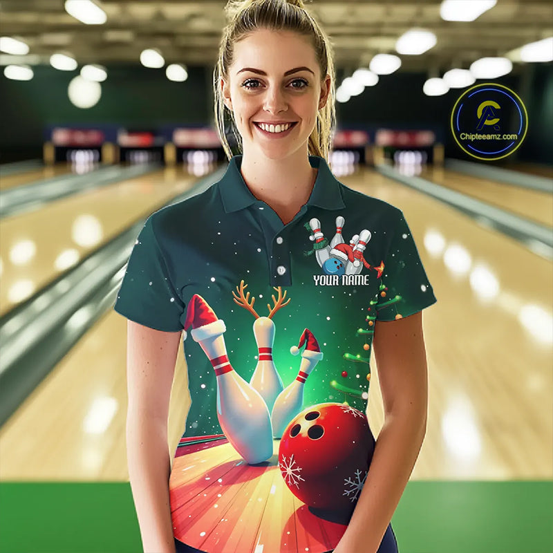 Custom Christmas Ladies Bowling Shirts, Bowling Team Shirt Christmas Bowling Outfits IPHW7841