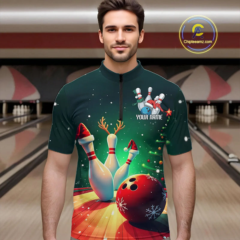 Custom Christmas Bowling Shirts For Men, Bowling Team Shirt Christmas Bowling Tournament Outfits IPHW7841