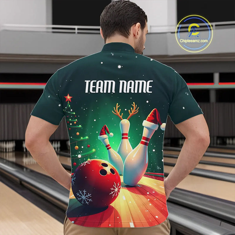 Custom Christmas Bowling Shirts For Men, Bowling Team Shirt Christmas Bowling Tournament Outfits IPHW7841