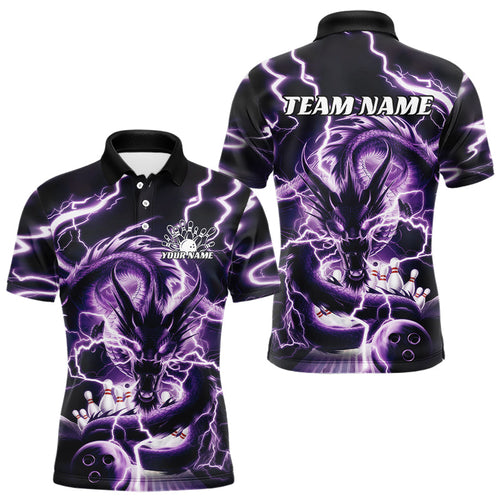 Custom Black And Purple Thunder Lightning Dragon Bowling Team Polo Shirts For Men Bowler Shirt IPHW8077