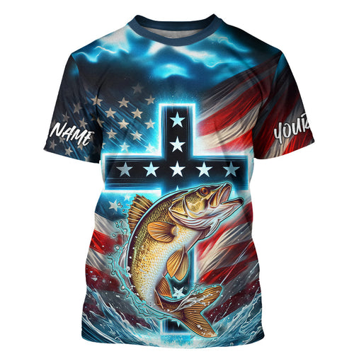 Custom Faith Walleye PatrioticTournament Fishing T Shirt, Walleye Fishing Jersey IPHW8083