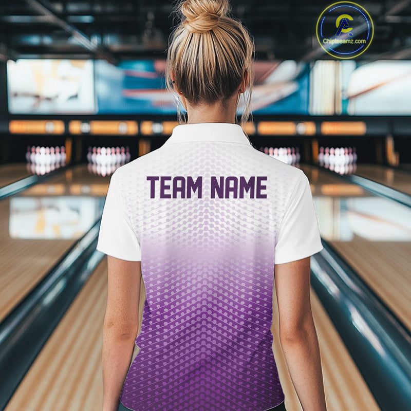 Custom Name Purple Bowling Jerseys Women, Bowling League Quarter-Zip Shirt Bowler Outift IPHW10657
