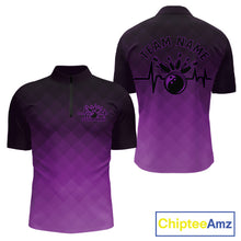 Load image into Gallery viewer, Bowling Heartbeat Pulse Line Purple Argyle Custom Bowling Team Quarter-Zip Shirts For Men IPHW10665