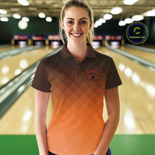 Load image into Gallery viewer, Bowling Heartbeat Pulse Line Orange Argyle Custom Bowling Team Polo Shirts For Women IPHW10666