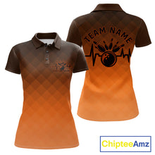 Load image into Gallery viewer, Bowling Heartbeat Pulse Line Orange Argyle Custom Bowling Team Polo Shirts For Women IPHW10666
