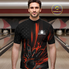 Load image into Gallery viewer, Custom Orange US Flag Patriotic Men Bowling Shirt, American Flame Bowling Jersey IPHW11150