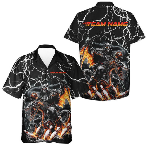 Black Thunder Lightning Grim Reaper Riding Dragon Custom Bowling Hawaiian Shirts For Men IPHW7654