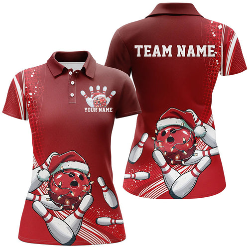 Custom Red Christmas Bowling Shirts For Women, Xmas Bowling Team Uniform Bowler Outfits IPHW7854