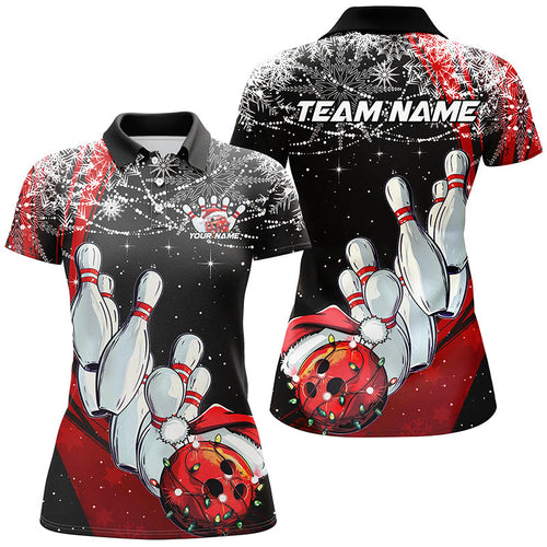 Blue Custom Christmas Bowling Team Shirts For Women, Xmas Bowling Team Outfits Gifts IPHW7857