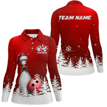 Load image into Gallery viewer, Red Snowflake Custom Christmas Bowling Shirts For Women, Santa Bowling Team Outfit Shirt IPHW7867