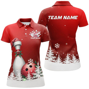 Red Snowflake Custom Christmas Bowling Shirts For Women, Santa Bowling Team Outfit Shirt IPHW7867