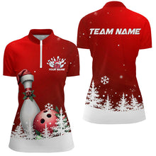 Load image into Gallery viewer, Red Snowflake Custom Christmas Bowling Shirts For Women, Santa Bowling Team Outfit Shirt IPHW7867