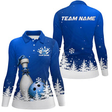 Load image into Gallery viewer, Blue Snowflake Custom Christmas Bowling Shirts For Women, Santa Bowling Team Outfit Shirt IPHW7868